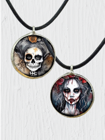 Double-Sided Witchy Skull Pendant