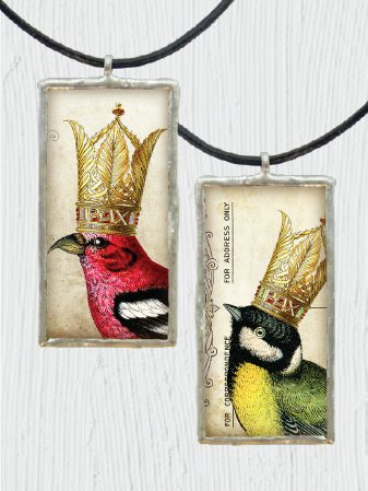 Double-Sided Crowned Birds Pendant