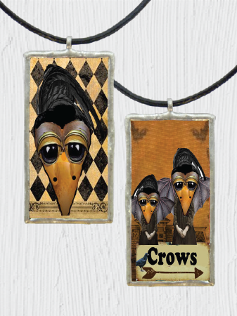 Double-Sided Whimisical Crows Pendant