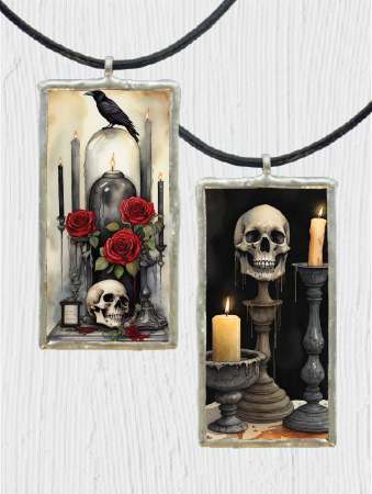 Double-Sided Raven & Roses Pendant