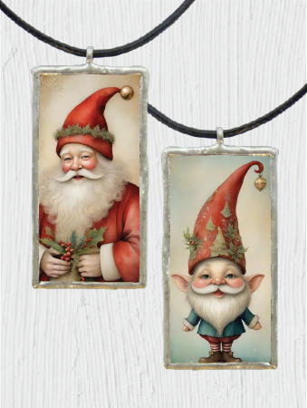 Double-Sided Santa and Elf Pendant