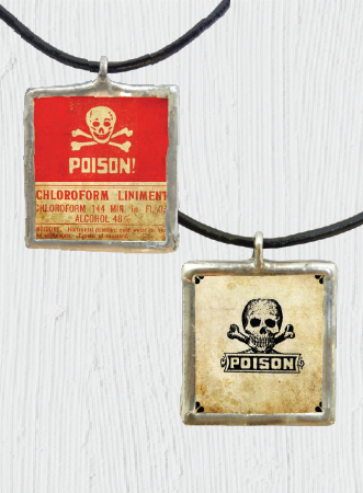 Double-Sided Antiique Poison Label Pendant
