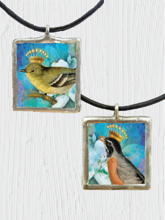 Double sided Bird With Crowns Pendant