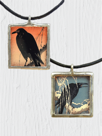 Double-sided Painted Crows Pendant