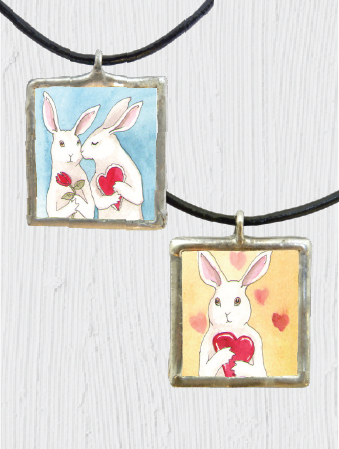 Double-sided Heart Bunnies Pendant